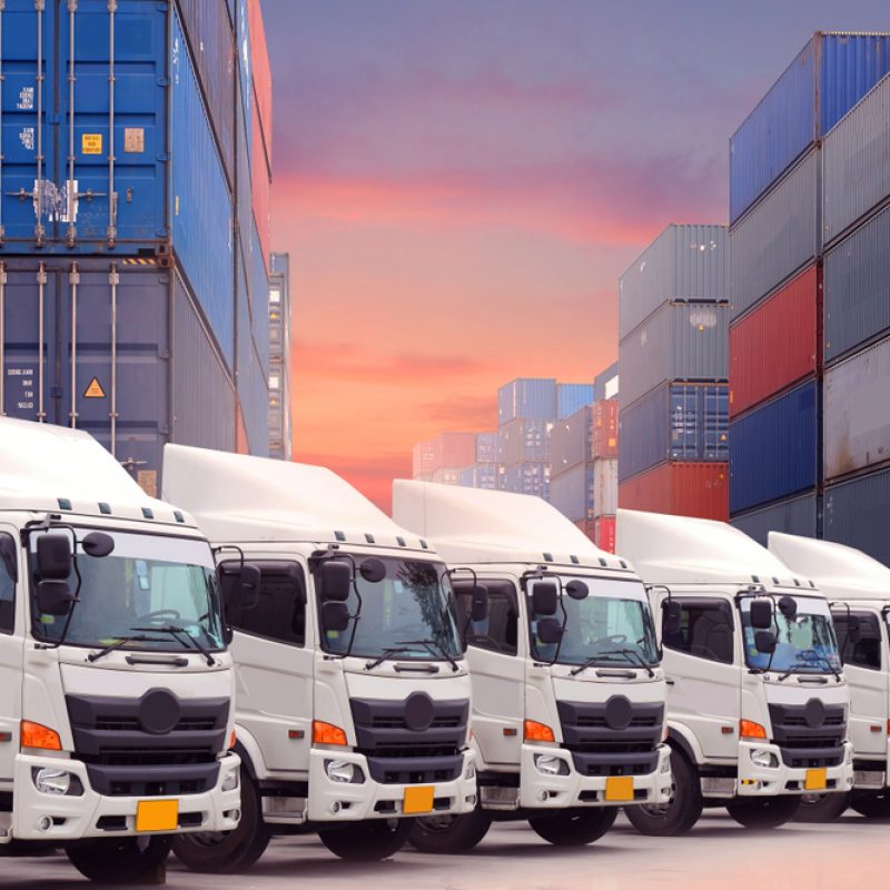 truck fleet in container storage yard